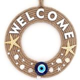 Jüt İpten Deniz Yıldızlı Nazar Boncuklu İncili Deniz Yıldızlı Welcome Yazılı Kapı Süsü