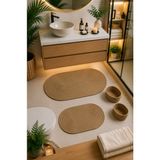 Jüt Örgülü ve Yıkanabilir 4 Parçalı Banyo Paspas ve Sepet TAKIMI,60X100CM/40X60CM/2 Adet Sepet - Bej
