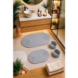 Jüt Örgülü ve Yıkanabilir 4 Parçalı Banyo Paspas ve Sepet TAKIMI,60X100CM/40X60CM/2 Adet Sepet - Gri