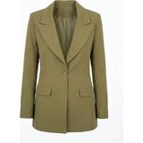 Juuuj Haki Dokuma Kumaş Kruvaze Yaka Uzun Kollu Tek Düğmeli Kapaklı Cep Detaylı Blazer Ceket - XXL-48