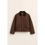 Juuuj Kahverengi Polyester Kumaş Polo Yaka Içi Astarlı Kapitone Kadife Dokulu Oversize Ceket - Koyu Kahverengi