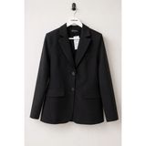 Juuuj Siyah Dokuma Kumaş Uzun Kollu Oversize Rahat Kalıp Önü Iki Düğmeli Klasik Blazer Ceket - XS