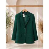 Juuuj Yeşil Dokuma Kumaş Uzun Kollu Oversize Kesim Çift Düğmeli Cep Detaylı Blazer Ceket - Zümrüt Yeşili