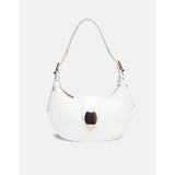 Juvis Bag Oval Charm Beyaz Suni Deri Fermuarlı Baget Kadın Omuz Çantası Gizli Gözlü Askılı