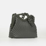Juvis Bag Vivid Chain Gri Suni Deri Zincir Askılı Klips Kapamalı Kadın El ve Omuz Çantası