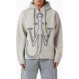 Jw Anderson Merino Yünlü Çapa Işlemeli Kapüşonlu Sweatshirt, Gri, Modern ve Sıcak