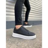 JY007 Alba Bağcıksız Cilt Erkek Günlük Sneaker Ayakkabı CBT Siyah