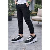 Jy029 Mono Bağcıksız 3 Bantlı Lastikli Legend Cilt Erkek Günlük Sneaker Ayakkabı Cbt - Siyah/Beyaz
