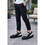 Jy029 Mono Bağcıksız 3 Bantlı Lastikli Legend Cilt Erkek Günlük Sneaker Ayakkabı Cst - Siyah/Beyaz