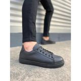 JY122 Mode Bağcıklı Cilt Erkek Günlük Sneaker Ayakkabı CST - Siyah