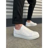 Jy166 Prestige Bağcıklı Cilt Kapitone Desenli Erkek Günlük Sneaker Ayakkabı Cbt - Beyaz