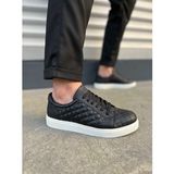 JY166 Prestige Bağcıklı Cilt Kapitone Desenli Erkek Günlük Sneaker Ayakkabı CBT - Siyah