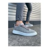 JY204 Flex Bağcıklı Keten Kumaş Erkek Günlük Sneaker Ayakkabı KBT - Gri MSTPJY83946385314
