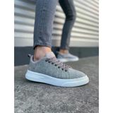 JY204 Flex Bağcıklı Keten Kumaş Erkek Günlük Sneaker Ayakkabı KBT - Gri