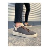 JY204 Flex Bağcıklı Keten Kumaş Erkek Günlük Sneaker Ayakkabı KKT - Kahverengi/Krem MSTPJY83946385315
