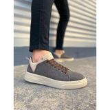 JY204 Flex Bağcıklı Keten Kumaş Erkek Günlük Sneaker Ayakkabı KKT - Kahverengi/Krem
