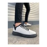JY204 Flex Bağcıklı Keten Kumaş Erkek Günlük Sneaker Ayakkabı KST - Beyaz/Siyah MSTPJY83946385317