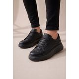 Jy507 Dara Bağcıklı Cilt Erkek Günlük Sneaker Ayakkabı Cst Siyah