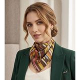 Jz Moda Kadın Çok Renkli Çizgili Şifon Fular - 50X50 cm - Kahve Sarı Tonları Klasik Aksesuar - Hardal - Sarı - Kahve
