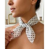 Jz Moda Puantiye Desenli Fular - Retro Tarz Eşarp & Saç Bandı-Puantiyeli Fular- Bandana - 50*50CM - Beyaz