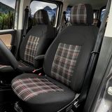 K-Design Fiat Doblo Araca Özel Oto Koltuk Kılıfı - Ekose Jakar ve Raşel Kumaş - Siyah