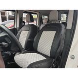 K-Design Fiat Doblo Araca Özel Oto Koltuk Kılıfı - Nakışlı Tay Tüyü ve Deri - Gri - Siyah