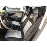 K-Design Fiat Doblo Araca Özel Oto Koltuk Kılıfı - Nakışlı Tay Tüyü ve Raşel Kumaş - Gri - Siyah