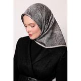 K.Gri Soyut Etnik Desen Twill İpek Eşarp
