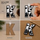 K Harf Yılbaşı Süsü – Mdf Çam Ağacı Desenli Asılabilir Dekor (5X5 Cm)