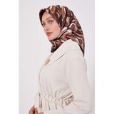 K.Kahve Ebruli Desen Twill İpek Eşarp