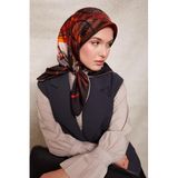 K.Kahve Karmaşık Desen Twill İpek Eşarp
