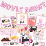 K KUMEED Film Gece Partisi Süslemeleri-Pembe Film Gece Afişi Sevimli Patlamış Mısır İşareti Buz Soğuk İçecek Topingleri Çadır Kartları Film Tema Parti Yaz Buz Bar Film Parti Malzemeleri için Film Gece