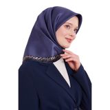 K.Lacivert Kenar Leopar Desen Twill İpek Eşarp