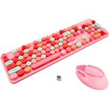 K-yonlineticaret Ally Mofi Sweet 2.4g Retro Kablosuz Q Klavye Oyuncu Klavye ve Mouse SETI-(5775) - KY002K-6RRI04 - Pembe