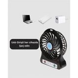 K-yonlineticaret Mini USB Fan – Şarj Edilebilir Işıklı 3 Kademe Taşınabilir Masaüstü Vantil - KY002K-6PUVA - Çok Renkli