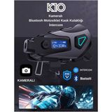 K10 Dvr Kameralı Intercom Bluetooth Motosiklet Kask Kulaklığı Kameralı Intercom Kulaklık - Siyah