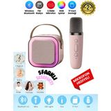 K12 Kablosuz Bluetooth Hoparlör Pembe Karaoke Mikrofon 5 Ses Efektli Rgb Hd Stereo Ses Usb/sd/fm