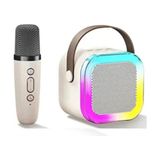 k12 rgb ışıklı karaoke bluetooth hoparlör ve mikrofon seti | taşınabilir renkli karaoke sistemi - Bej