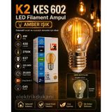 K2 Filament Rustik 4W Amber 2700K Led Ampul 430Lm E-27 4 Watt 220 Volt G45