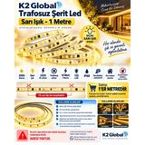 K2 Global 10 Çip 220V Dış Mekan Trafosuz Şerit Led Sarı Işık 3000K Kendinden Yapışkanlı (Günışığ 120 Led)