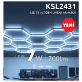 K2 LED T5 Altigen Lınear Armatür, Petek Görünüm - Beyaz - Sarı - Günışığı