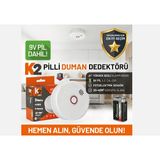 K2 Pilli Duman Dedektörü - KSD001H Fotoelektrik Sensörlü Yangın Alarmı, 85DB Yüksek Sesli, 9V Pil Dahil, 20-40M² Koruma Alanlı, Test Butonlu Ev ve Ofis Tipi