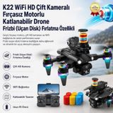 K22 Wifi Hd Çift Kameralı Fırçasız Motorlu Katlanabilir Drone Frizbi Uçan Disk Fırlatma Özellikli-1692