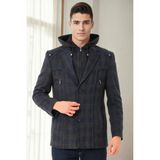 K9532 Dewberry Erkek Kaban-Ekose-Lacivert - 3XL