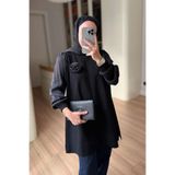 Ka Hijab Gül Detay Merserize Tesettür Tunik - Siyah