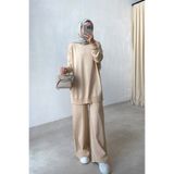 Ka Hijab Işıltılı Merserize Tesettür 2'li Takım - Sütlü Kahve