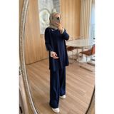 Ka Hijab Kolu Tüllü Merserize Tesettür Takım - Lacivert