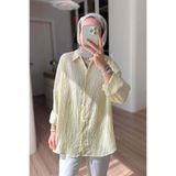 Ka Hijab Nakışlı Pul Detay Oversize Gömlek - Sarı