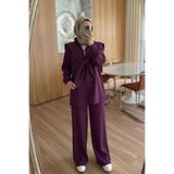 Ka Hijab Omuz Atkılı 3'lü Tesettür Takım - Mürdüm