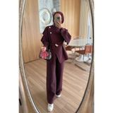 Ka Hijab Omuz Düğmeli Trenç Tesettür Takım - Bordo